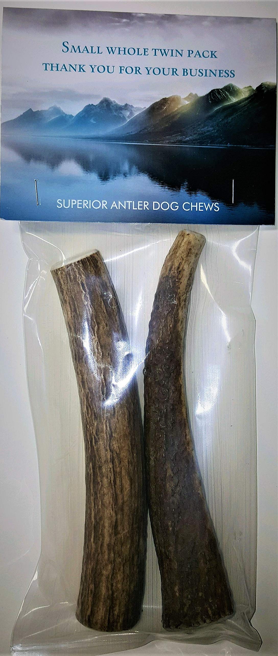 Small, Whole, Twin Pack - Grade A Premium Elk Antler Dog Chews for 20 to 25 lb Dogs – Naturally shed. NO Odor, NO Mess. GUARENTEED SATISIFACTION – Made in The USA