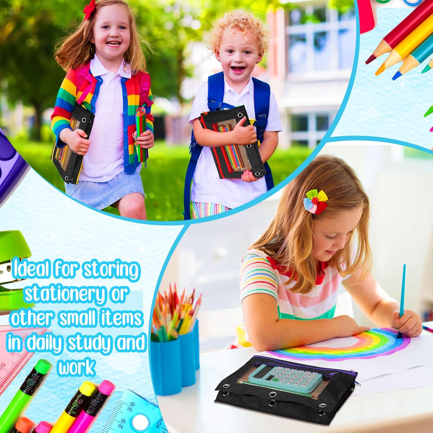 Zhehao 150 Pieces Black Zipper Binder Pouch with Mesh Window for Office School Students Supplies