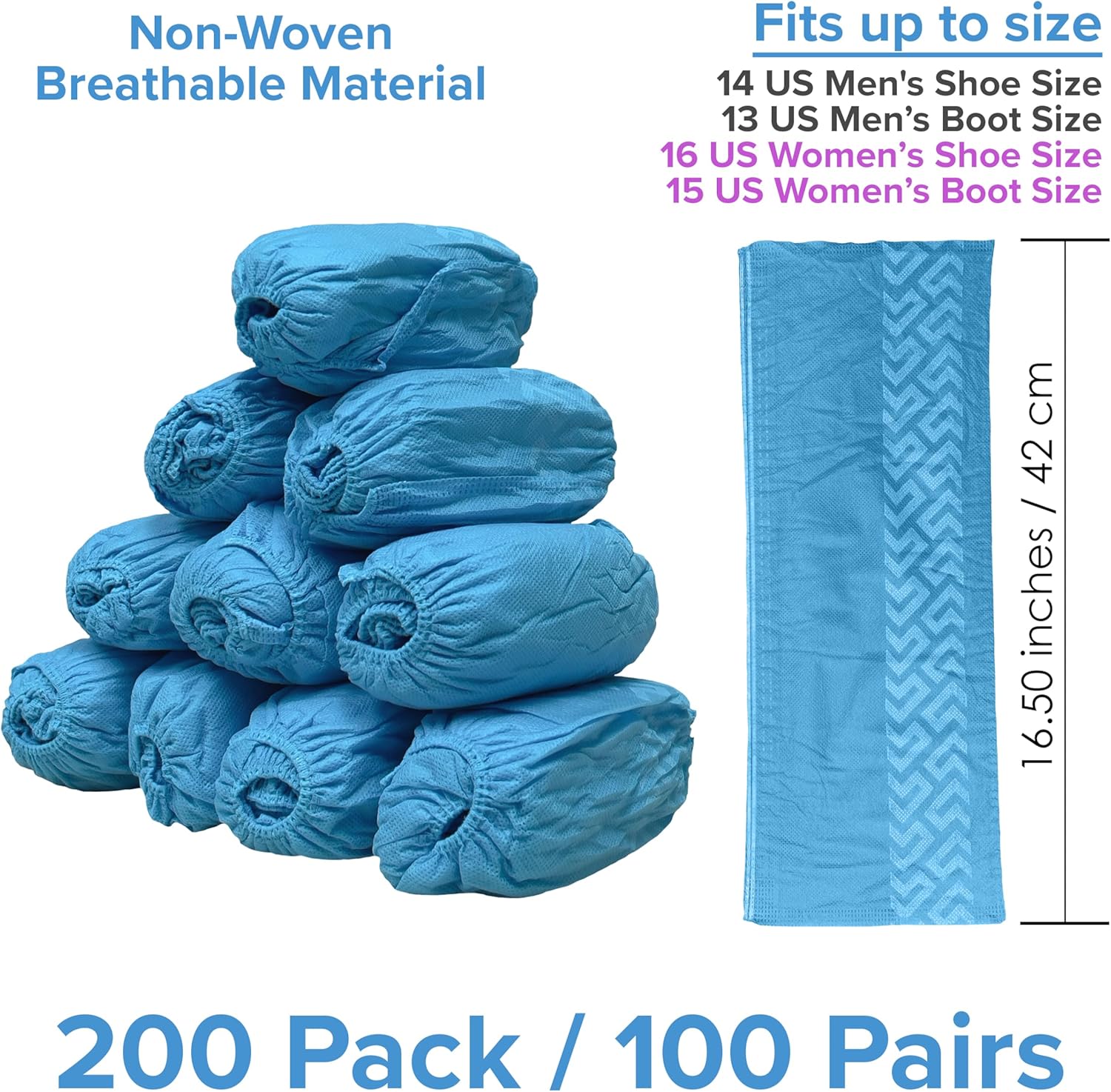 Innovative Haus Blue Indoor Disposable Shoe Covers - Disposable Non Slip Boot Covers - Indoor Reusable Booties - Treads - Water Resistant - 200 Pack, Extra Large