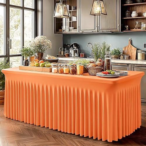 Vista 37 de Paquete de 6 manteles negros para mesas rectangulares de 6 pies, fundas de mesa de elastano elásticas resistentes a las arrugas con falda