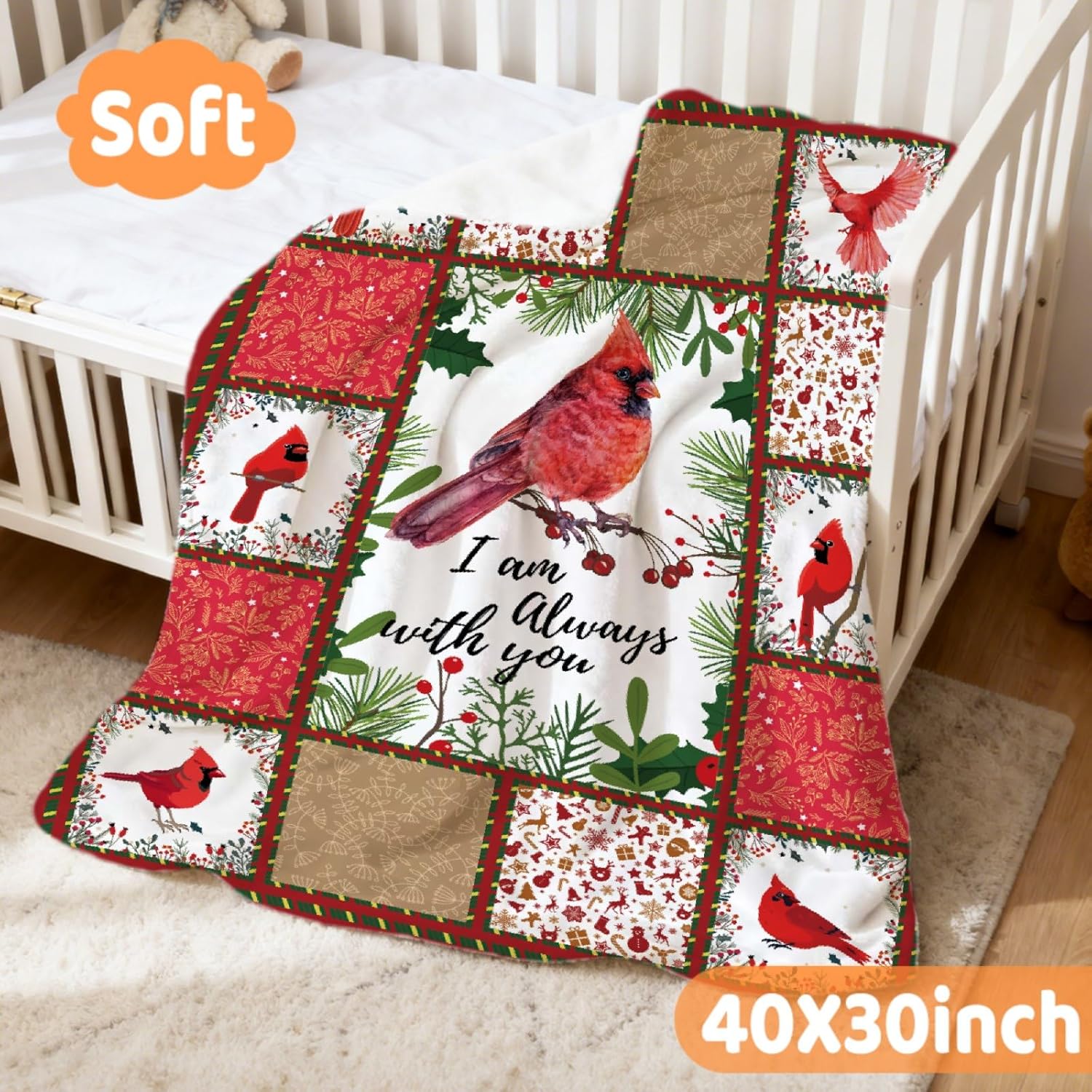 Northern Cardinal Christmas Blanket with You Red Throw Blanket for Couch Soft Fleece Blanket Christmas Decorations Pets (40"X30") - Image 3