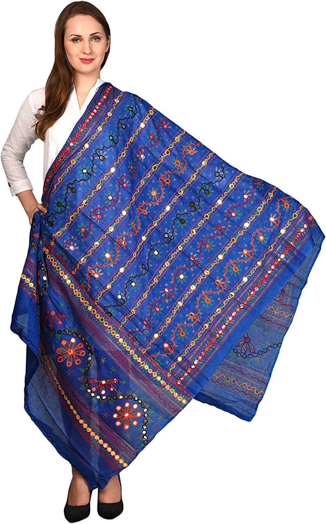 Vastraa Fusion Cotton Floral Dupatta for Women Design With Traditional Kutchi Work Embroidery Stole