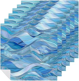 Stained Glass Rolling Ocean Waves Cloth Napkins Set of 6, Square Premium Reusable Washable Polyester Table Linen Napkin for Dinner Party