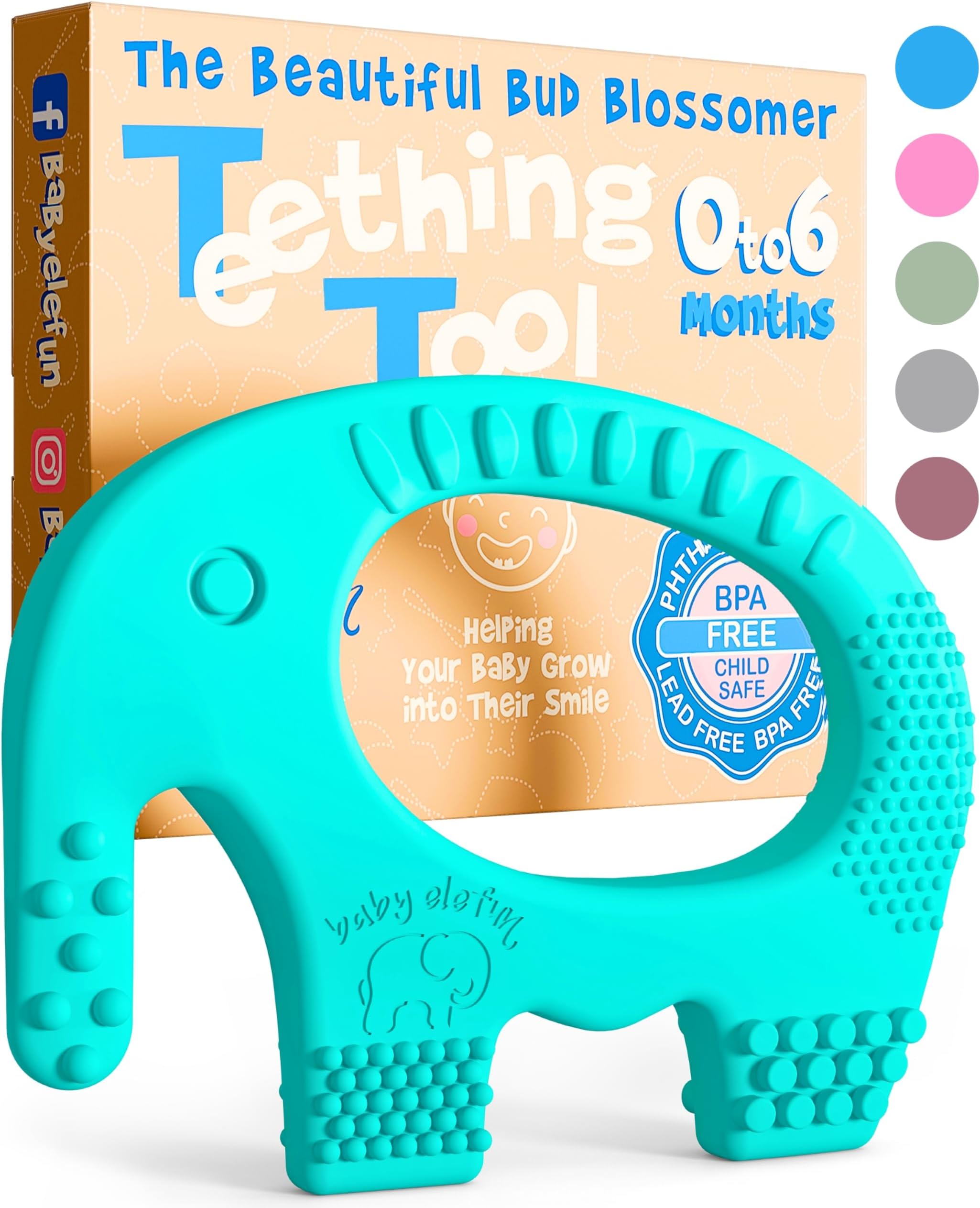 Teething Toys for Baby - Cute, Effective & Easy to Hold BPA Free Silicone Teethers with Gift Package - Elephant Teether Toy Best for Babies 3 6 12 Months, Boy, Girl, Infant - Shower Gifts