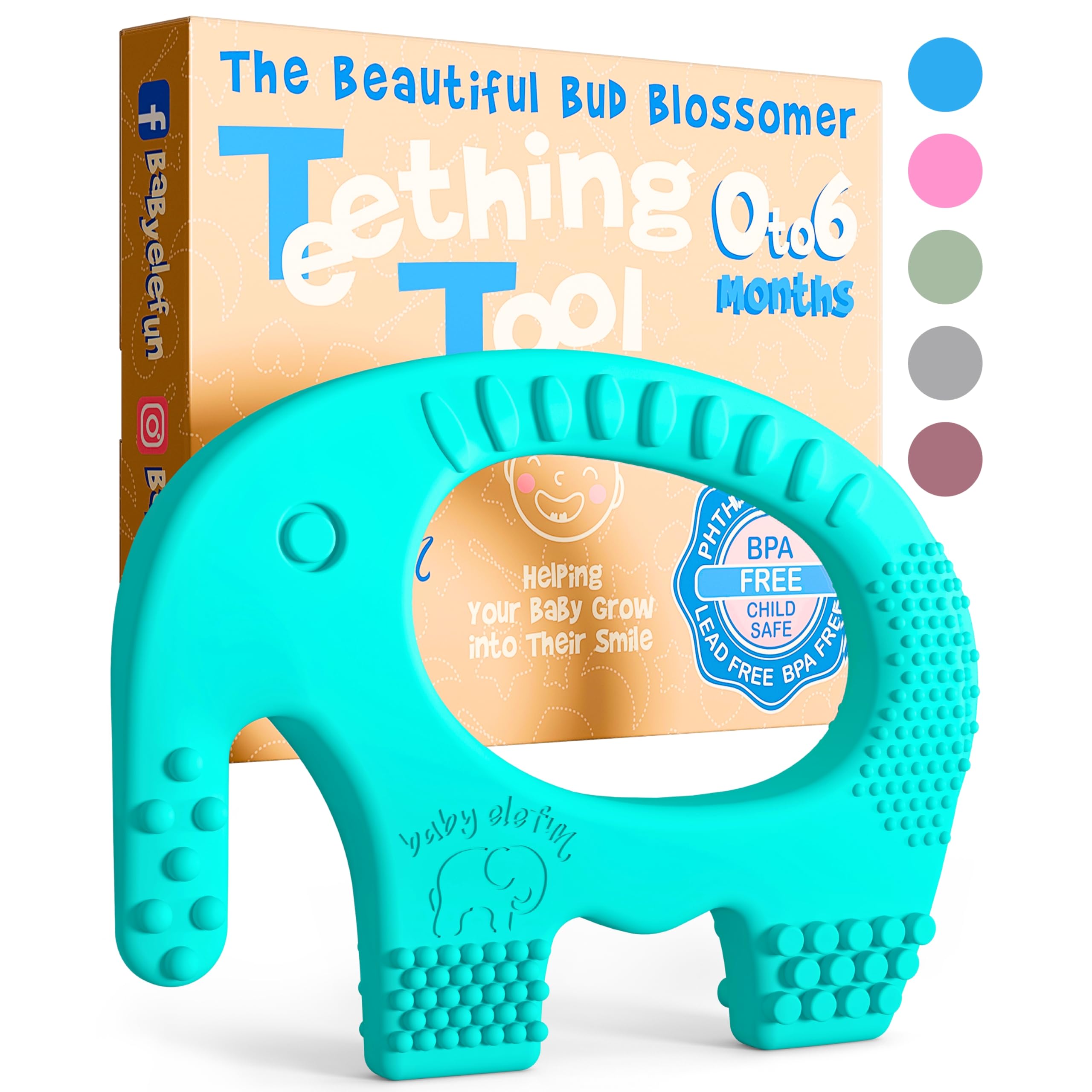 BABY ELEFUN Teething Toys for Baby - Cute, Effective & Easy to Hold BPA Free Silicone Teethers with Gift Package - Elephant Teether Toy Best for Babies 3 6 12 Months, Boy, Girl, Infant - Shower GiftsBABY ELEFUN Teething Toys for Baby - Cute, Effective…