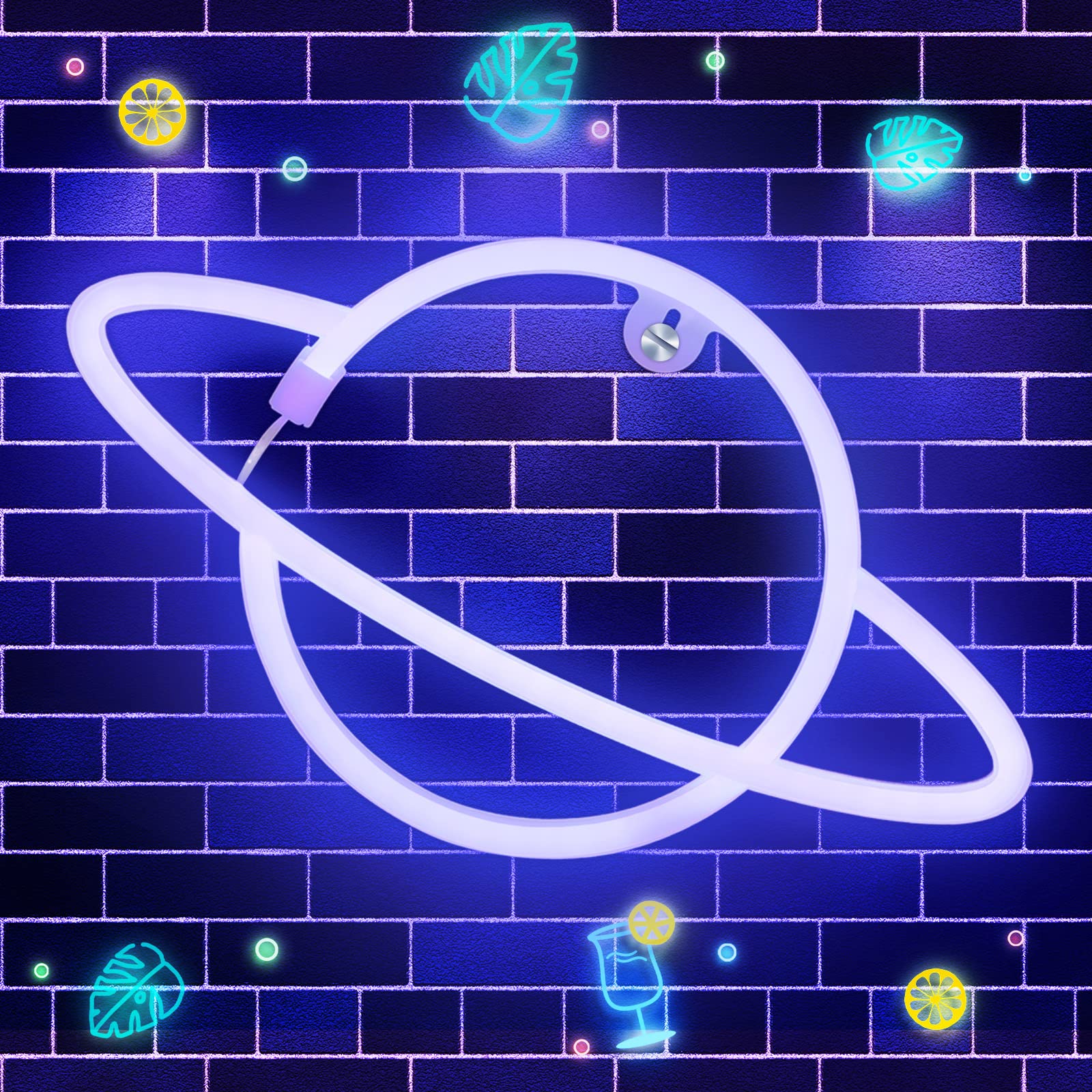 YUNYODA Planet Neon Signs - Letreros De Neón Con Base LED Lámpara De