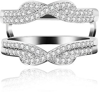 Platinum Plated Infinity Love Ring Enhancer Cubic Zirconia Wedding Band Guard Double Engagement Ring Y479