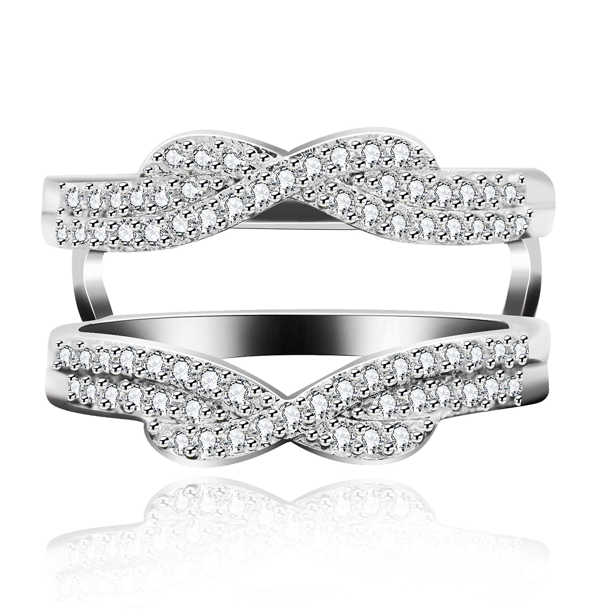 Uloveido Platinum Plated Infinity Love Ring Enhancer Cubic Zirconia Wedding Band Guard Double Engagement Ring Y479