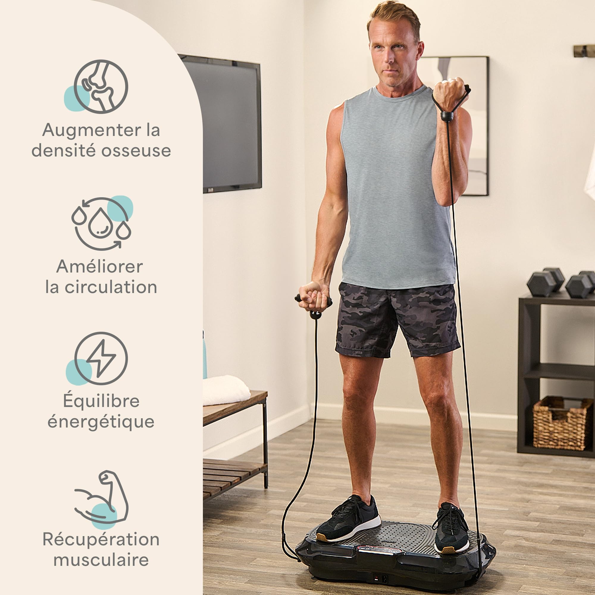Lifepro Machine d'exercice à Plaque Vibrante Plateforme de Fitness avec Bandes en Boucle Télécommande