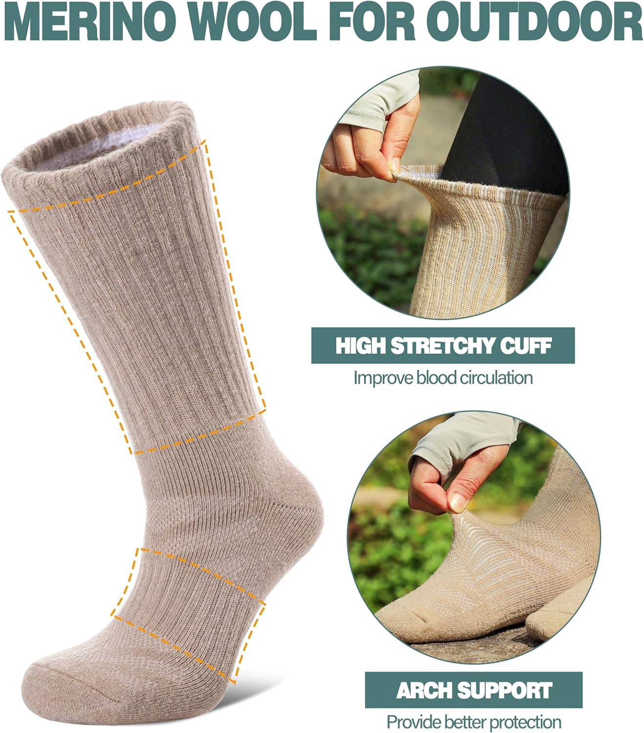 LANLEO Merino Wool Hiking Socks for Women Men Thermal Winter Warm Thick Cushion Moisture Wicking Crew Work Boot Socks - Image 3