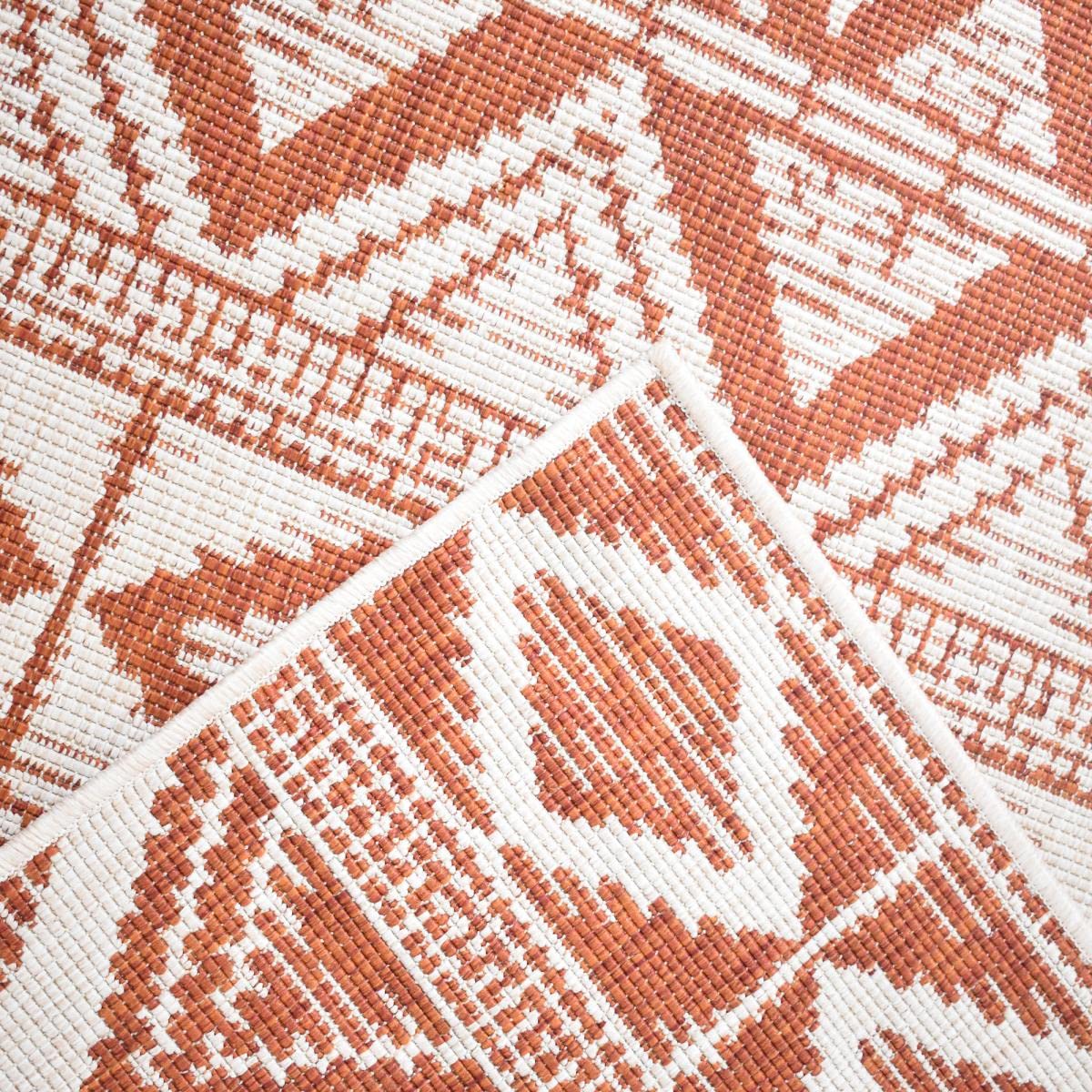 UnAmourDeTapis Tapis Exterieur 160 X 230 Cm, Rouge, Motif Géométrique Graphique, Tissage Kilim Réversible, Terrasse Jardin, Fabriqué en Belgique, 6368