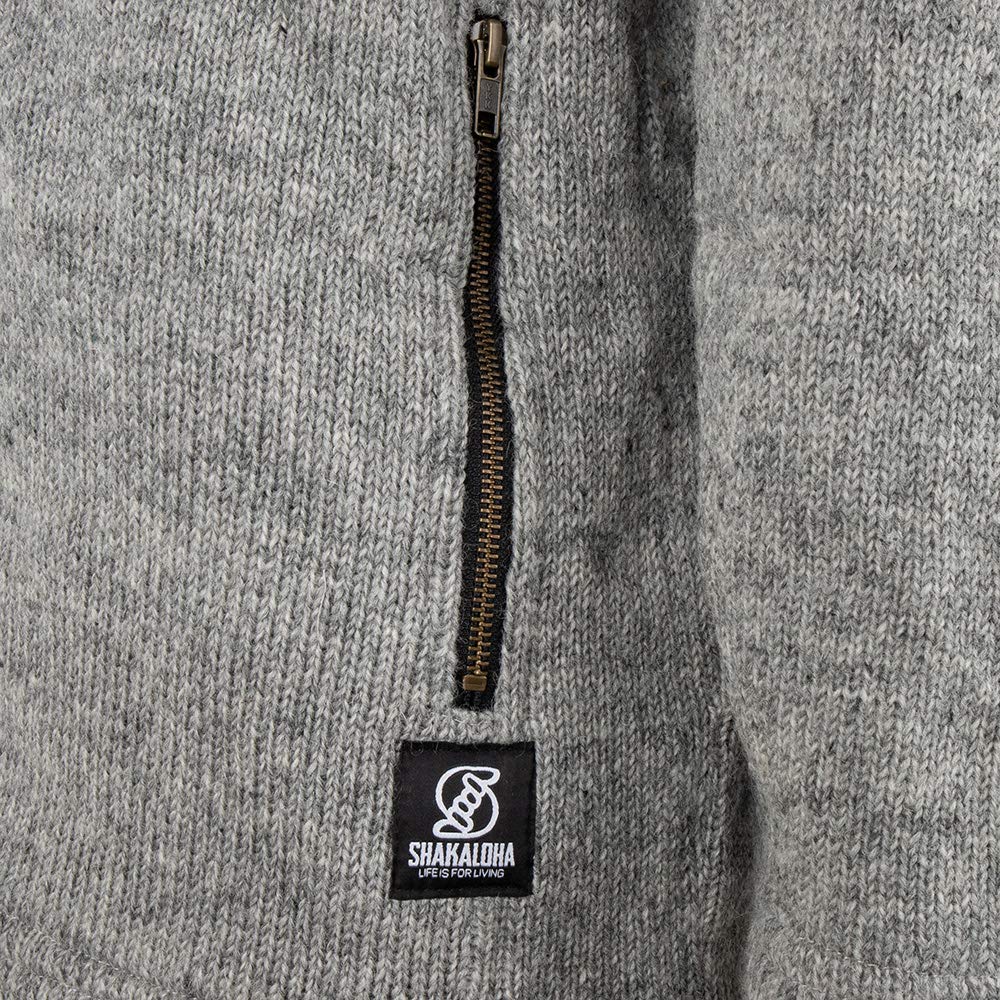 SHAKALOHA - Unifarbene Strickjacke Wolljacke mit Kapuze für Herren - Navigator in grau - im fairen Wettbewerb in Nepal hergestellte Wolljacke mit fleecegefütterter Kapuze