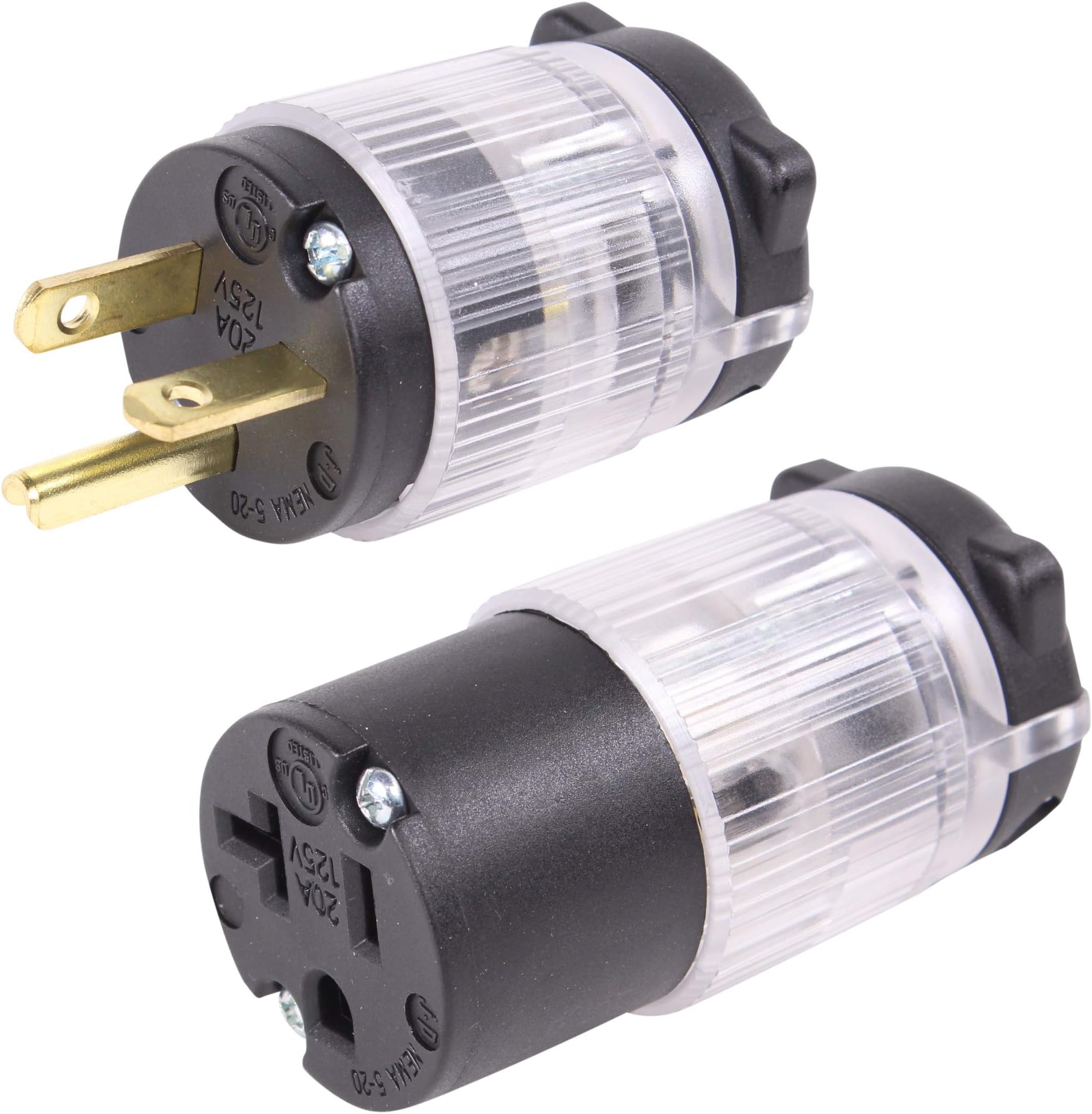 Journeyman-ProHJP-520PC-LIT Lighted Plug & Connector Set 20 Amp 120-125 Volt, NEMA 5-20P + 5-20R(5-20C), 2Pole 3Wire, Straight Blade, Male & Female Plug Combo Power Indicating (2)