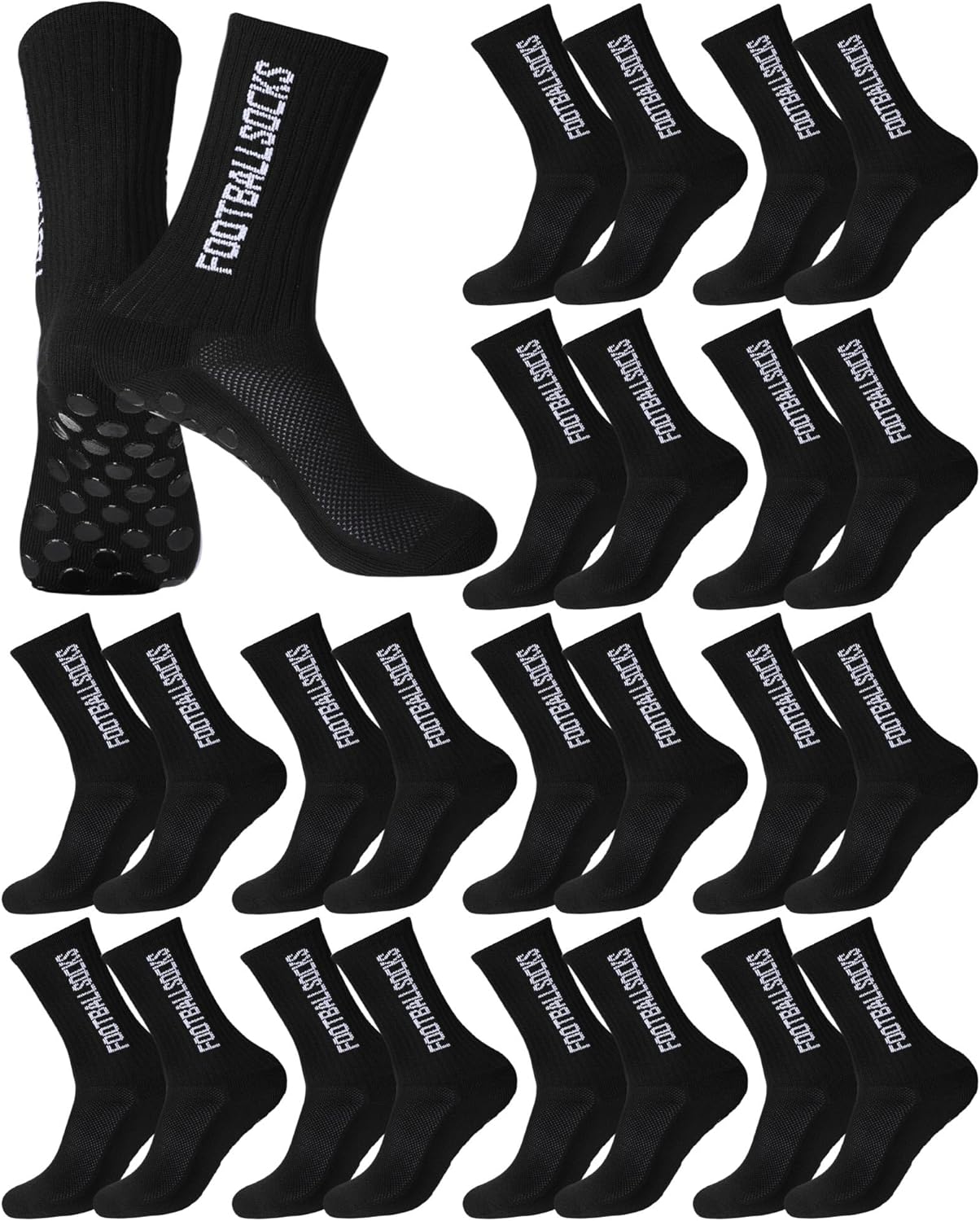 12 Pairs Men's Grip Soccer Socks Bulk Anti Slip Athletic Socks Mesh Upper Nonslip Sports Football Sock with Grip Pad