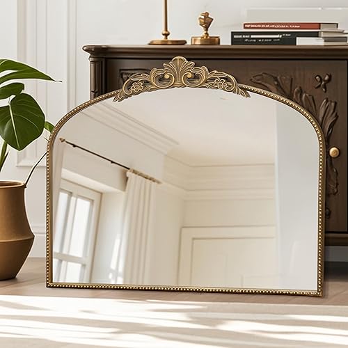 Miniatura 6 de Micasso Espejo antiguo de oro grande espejo arqueado barroco francés de 40 x 30 pulgadas, espejos vintage ornamentados tradicionales para
