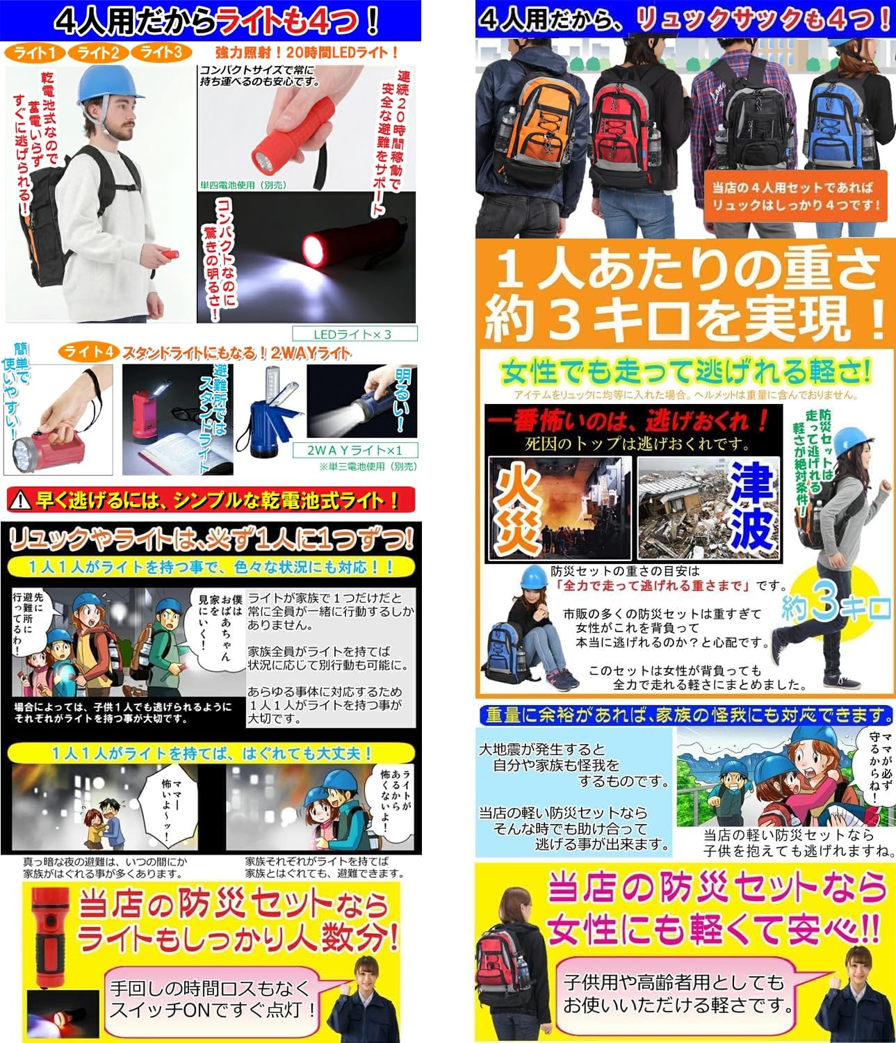 Amazon.co.jp: 防災セット 4人用 女性にも 防災リュック 防災グッズ