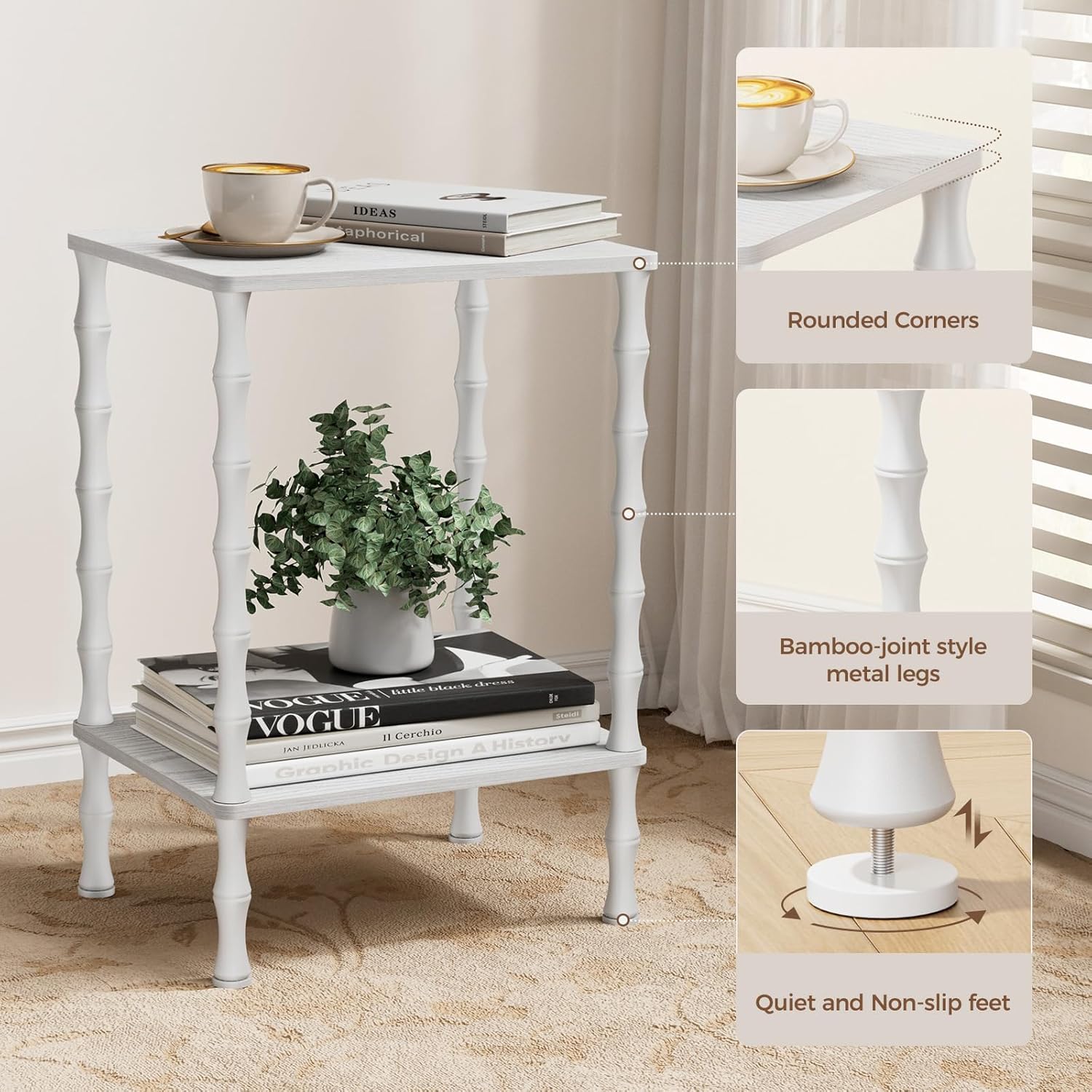 Vintage Small Side Table, 21.9 Inch Living Room End Table, 2-Tier Coffee Table with Storage Shelf, Wood Nightstand, Corner Table for Small Space, Bedroom, Living Room and Couch (Set of 2)