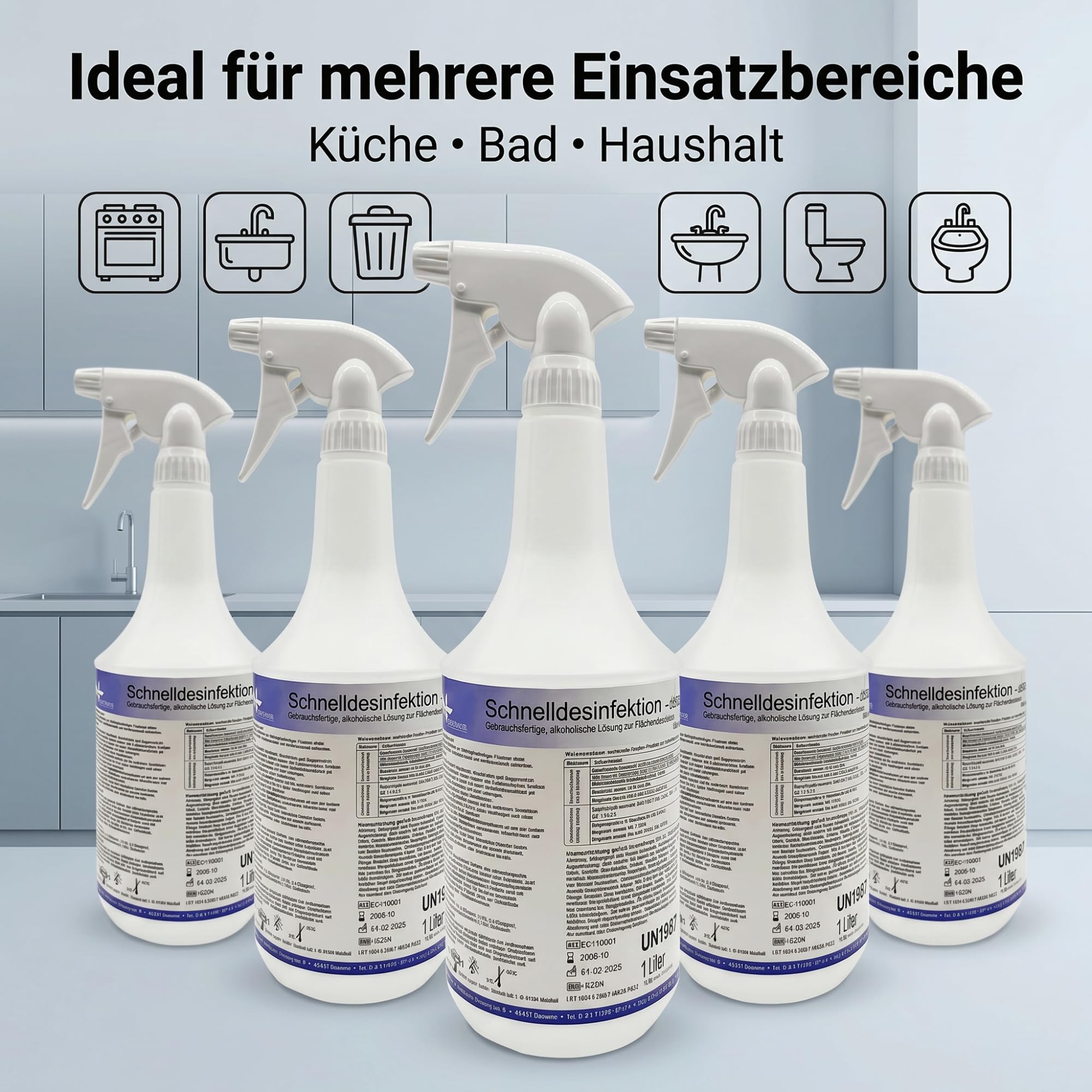 KK Schnelldesinfektion Spray Duft CLASSIC - Hochwirksames Desinfektionsmittel 5x 1L Fl. für Oberflächen – Wirksam gegen Bakterien, Viren & Pilze – Ideal für Haushalt, Praxis&Gewerbe
