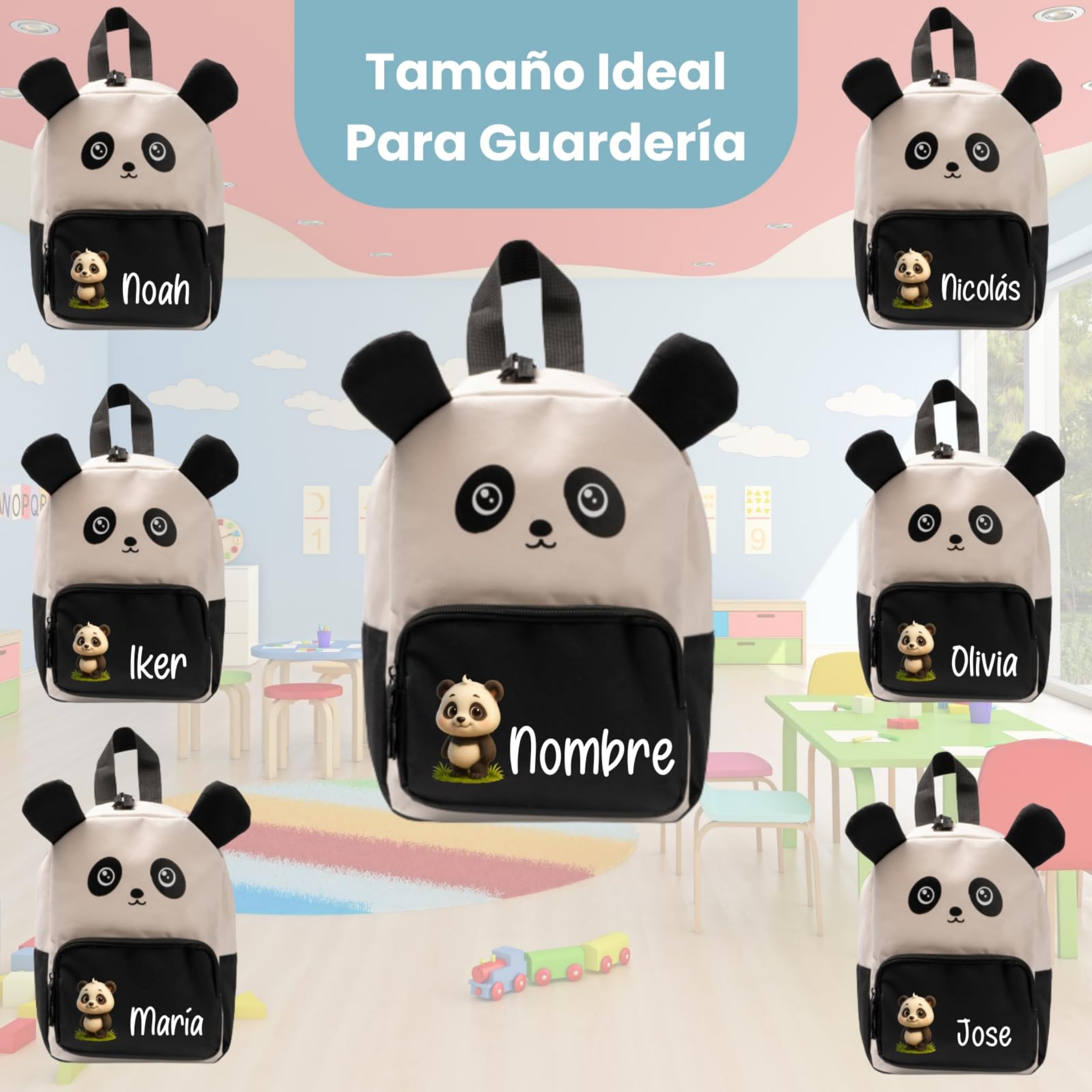 Set Guardería Bebé Personalizado con Mochila, Toallas Bordadas y Set de Higiene, Regalo para Bebé con Diseño de Animalitos (Panda)