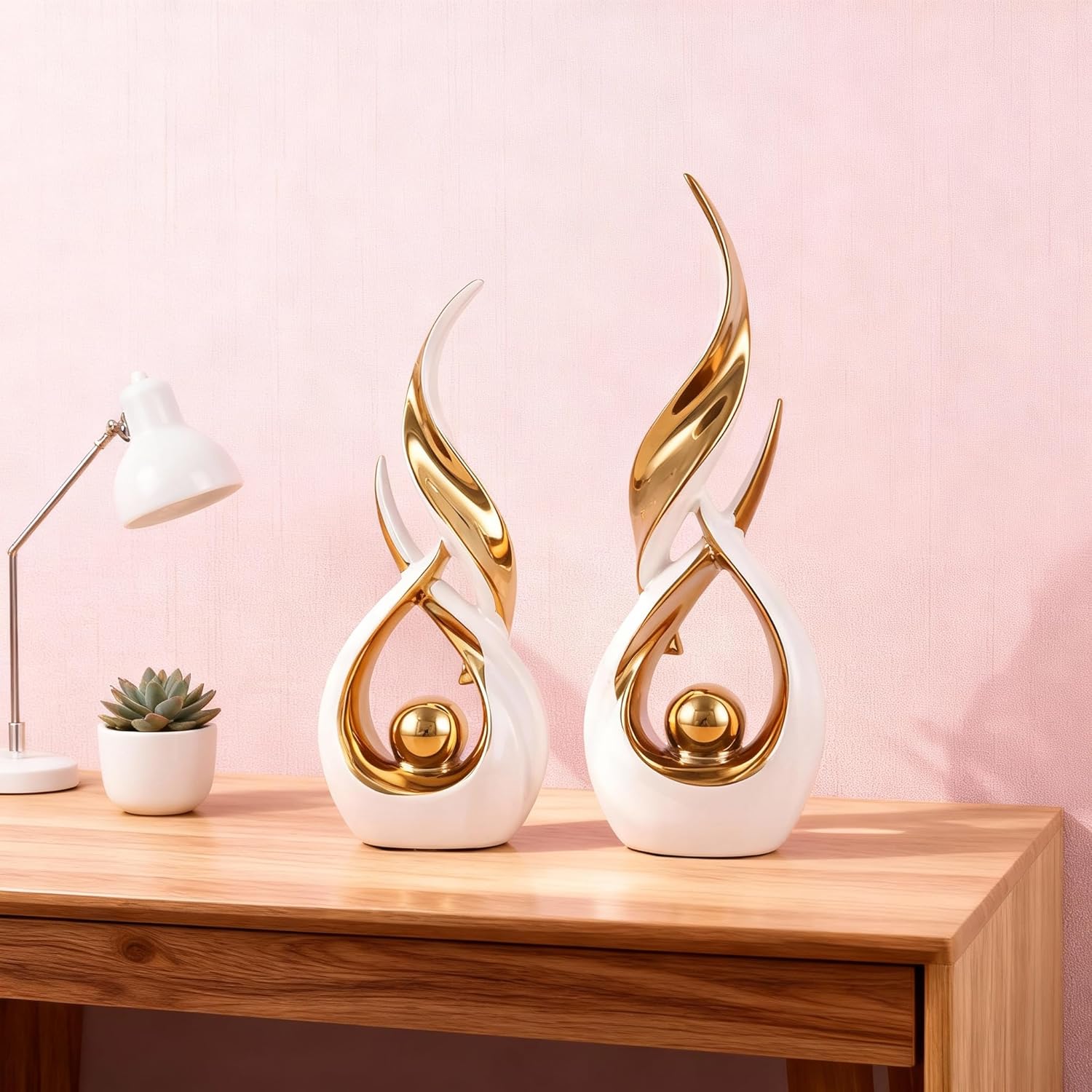 2-Piece Abstract White and Gold Home Decor, Ceramic Abstract Sculpture, Modern Art Piece, Suitable for Room Coffee Table Countertops, Office Bookshelves, Dining Table Centers, Entryway Decor. - Image 7