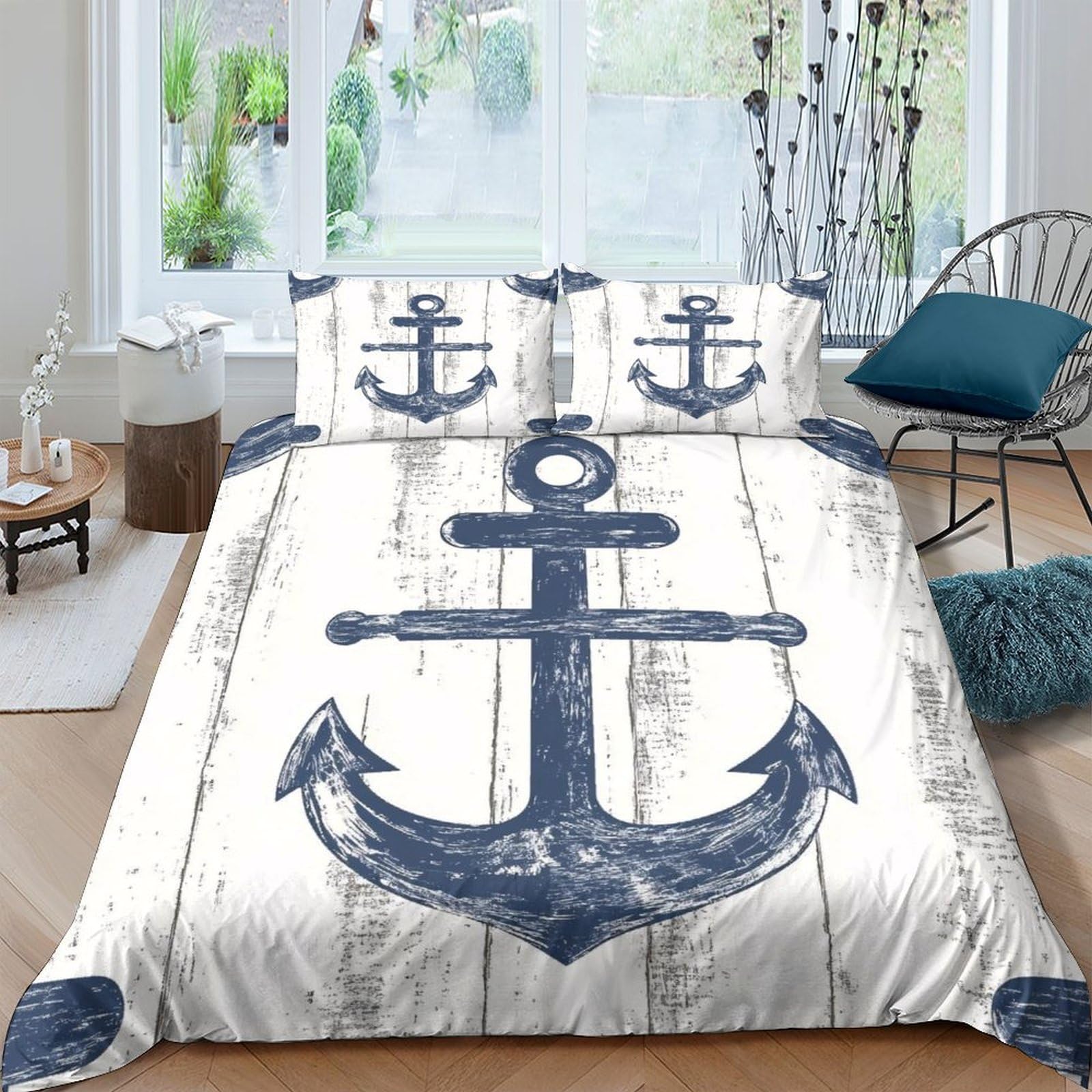 Ctjqhvkz Style-8 3D Printed Navy Anchor Fitted Sheet Microfiber Soft Breathable Nautical Wood Mattress Cover Bedroom Dorm Decor Single（135X200cm）