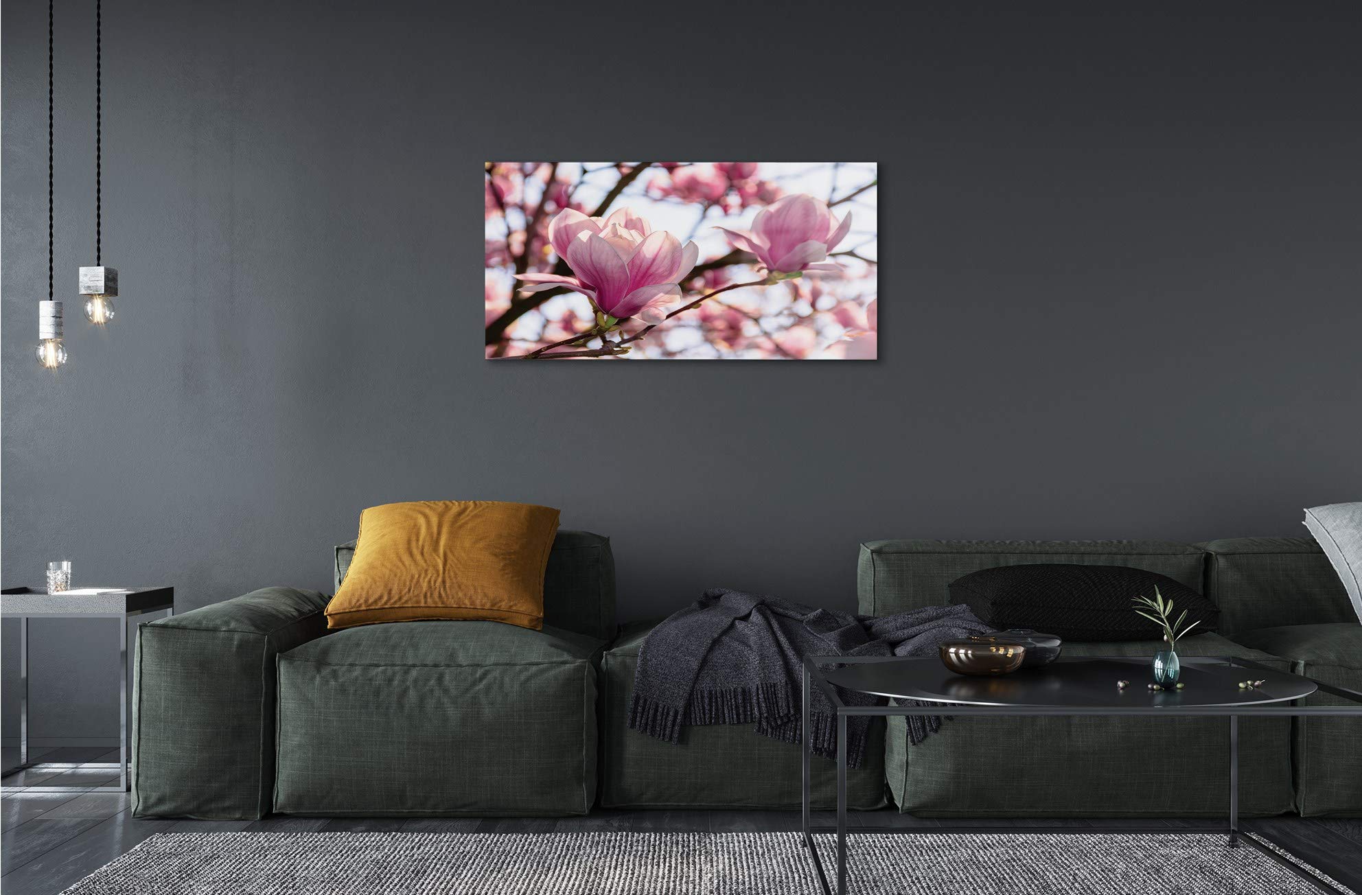 Tulup Glas Bild Glasdruck - 120x60cm Wandbild Blumen Natur Pflanzen Dekorative Für Wohnzimmer Schlafzimmer Wandbild - Magnolia Tree