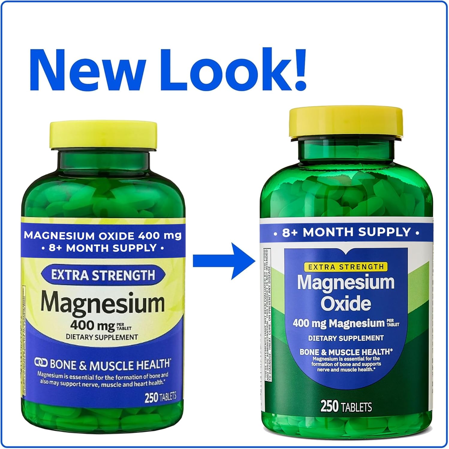 Magnesium Oxide 400mg Supplement for Bone, Muscle & Heart Health – Extra Strength Magnesium Tablets – 250 Count, 8+ Month Supply + Better Idea Sticker with Full Guide Access