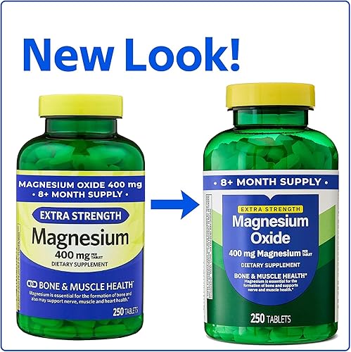 Miniatura 2 de Suplemento de óxido de magnesio de 400 mg para la salud ósea, muscular y cardíaca - Tabletas de magnesio extra fuertes - 250 unidades, suministro