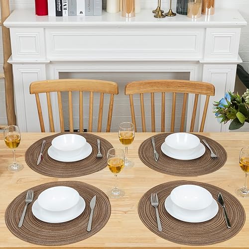 Miniatura 6 de Winknowl Juego de 4 manteles individuales redondos trenzados, lavables, tejidos resistentes al calor, para mesas de cocina, comedor, manteles