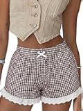 Aoulaydo Boxer Shorts for Women Pajama Gingham Shorts Casual Lounge Sleep Plaid Y2K Beach Bottoms for 2026 Summer