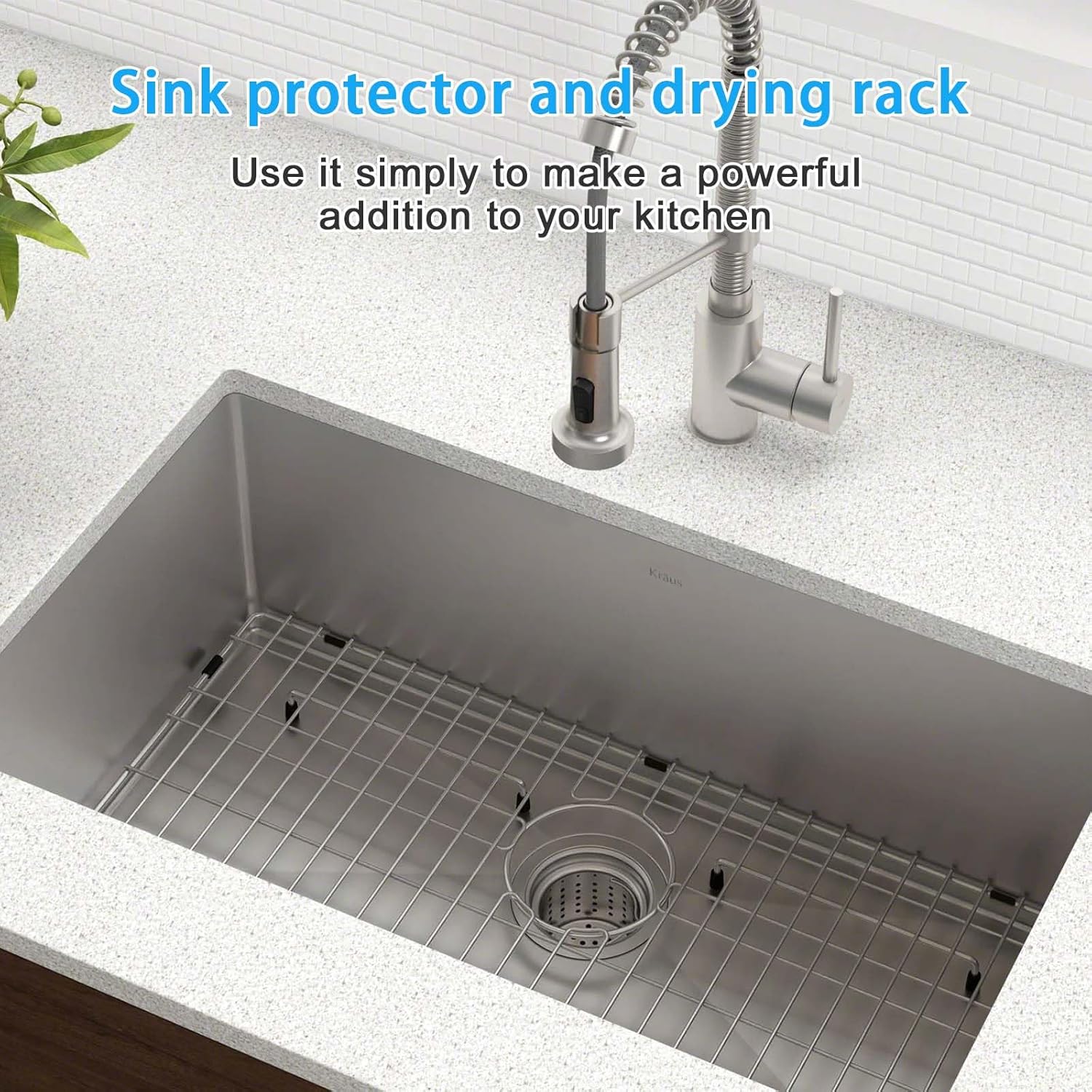 EBG1914 Stainless Steel Sink Grid and Protector, 19 x 14 With Rear Drain for Single Bowl Kitchen Sink Bottom