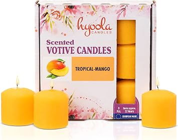 HYOOLA Scented Votive Candles - Tropical Mango Votive Candles -12 Hour Burn Time - 9 Pack - European Made