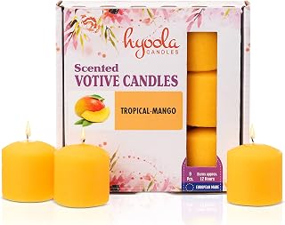 HYOOLA Scented Votive Candles - Tropical Mango Votive Candles -12 Hour Burn Time - 9 Pack - European Made