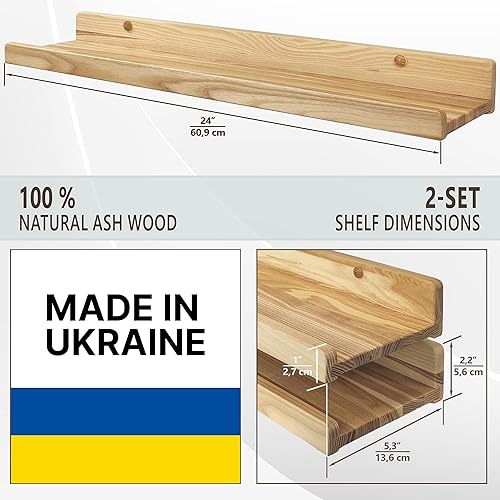 Miniatura 2 de Wood Wedge Estantes flotantes para pared, estantes rústicos de almacenamiento de pared con labio, estantería para niños, estantes de repisa de fotos