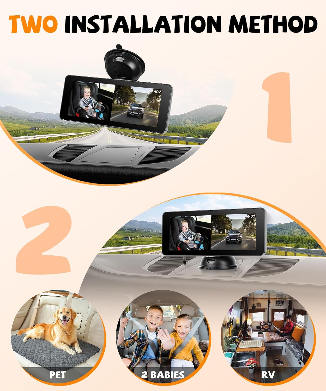 6.86 IPS Screen with Headrest Baby Camera HD 720P with Night Vision for Baby Wide-Angle Lens IPS Screen with IP69 Waterproof Infrared Night Vision Wired Reverse Camera