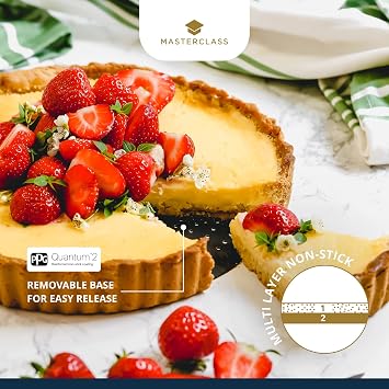 MasterClass Crusty Bake 28 cm Perforated Quiche Tin with PFOA Non Stick and Loose Bottom, Fluted, Robust 1 mm Carbon Steel, Black
