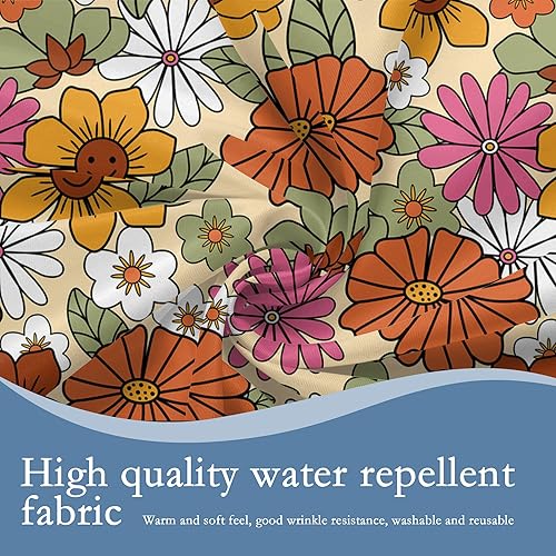 Miniatura 5 de Mantel redondo floral retro de los años 70 de 60 pulgadas de diámetro para interiores y exteriores, mantel impermeable con margaritas, decorativo