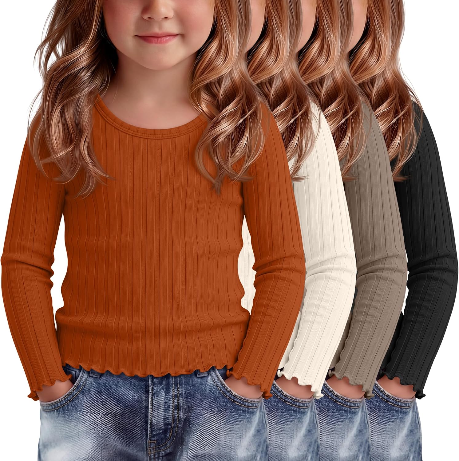 4 Pack Toddler Girls Cute Fall Long Sleeve Shirts