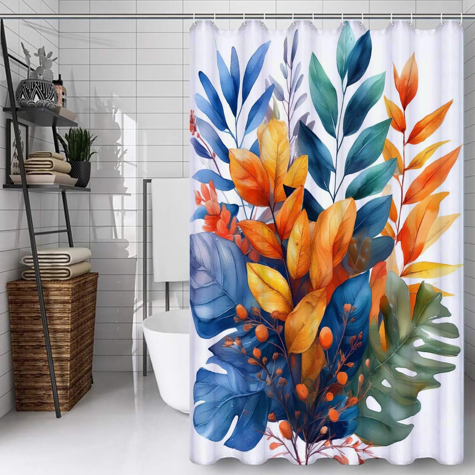 Rideau de douche 150x210 cm en polyester blanc avec 12 crochets
