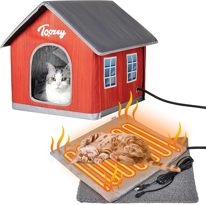 Toozey Heated Outdoor Cat House (Red, M)