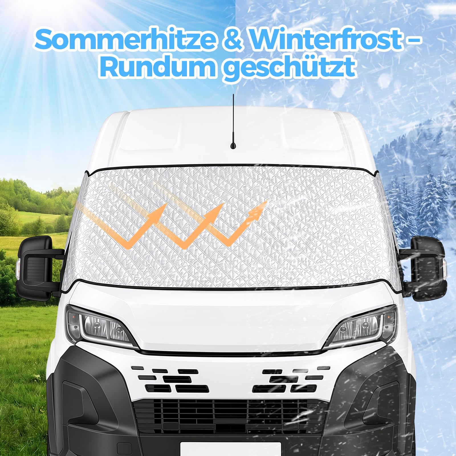 Thermische Fenstermatte Silber Thermische Abdeckung für FIAT Ducato, Citroen Jumper X250/290 von 2006-2025, Wohnmobil Sonnenschutz Frontscheibenabdeckung, Ganzjahresschutz gegen UV, Hitze, Frost