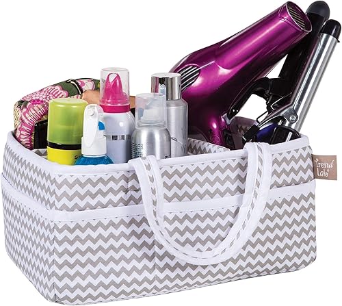 Miniatura 6 de Organizador de almacenamiento Circles Gray  Cuerpo de círculos, asas y forro, ribete sólido, gris y blanco, dos asas, 12 x 6 x 8 pulgadas