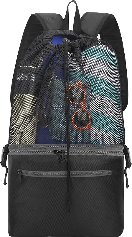 Mesh Beach Backpack Bag with Cooler Bottom, Mesh Beach Backpack for Summer Camping Vacation