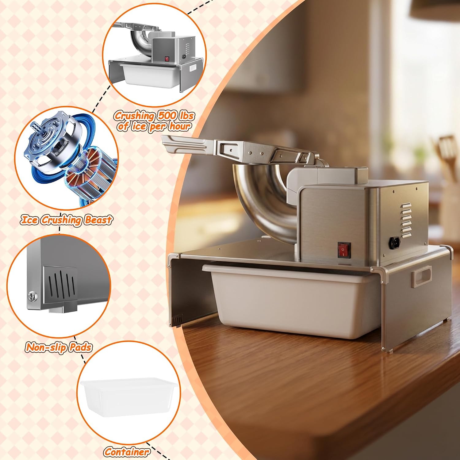  Commercial Shaved Ice Machine - Electric Snow Cone Machine, Suitable for Party Activities, Family Gatherings, Events thumbnail