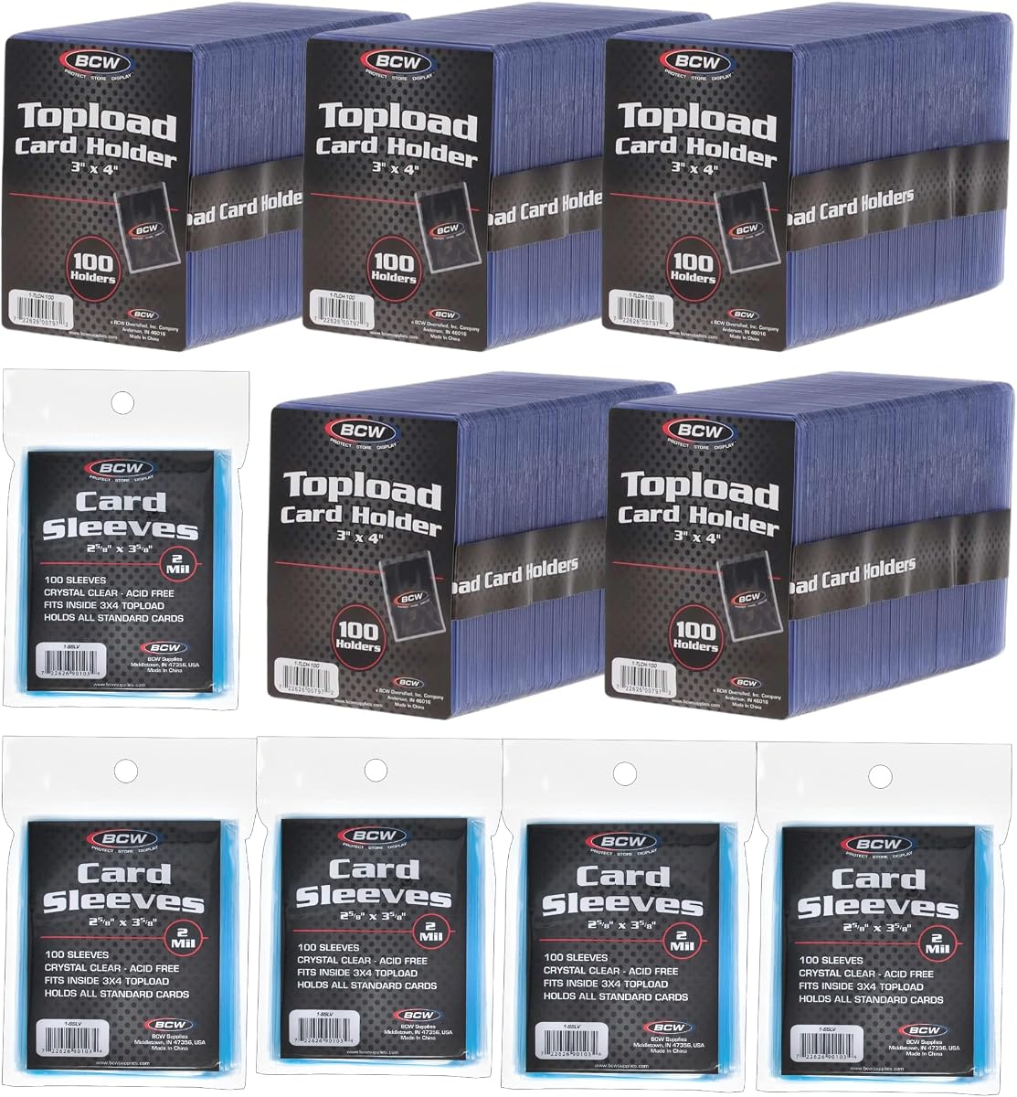 3x4 Toploaders and Card Sleeves Combo, 500 Count Each | Includes 500 acid-free penny sleeves and 500 rigid 35 pt toploaders for standard trading card storage, handling, and display.