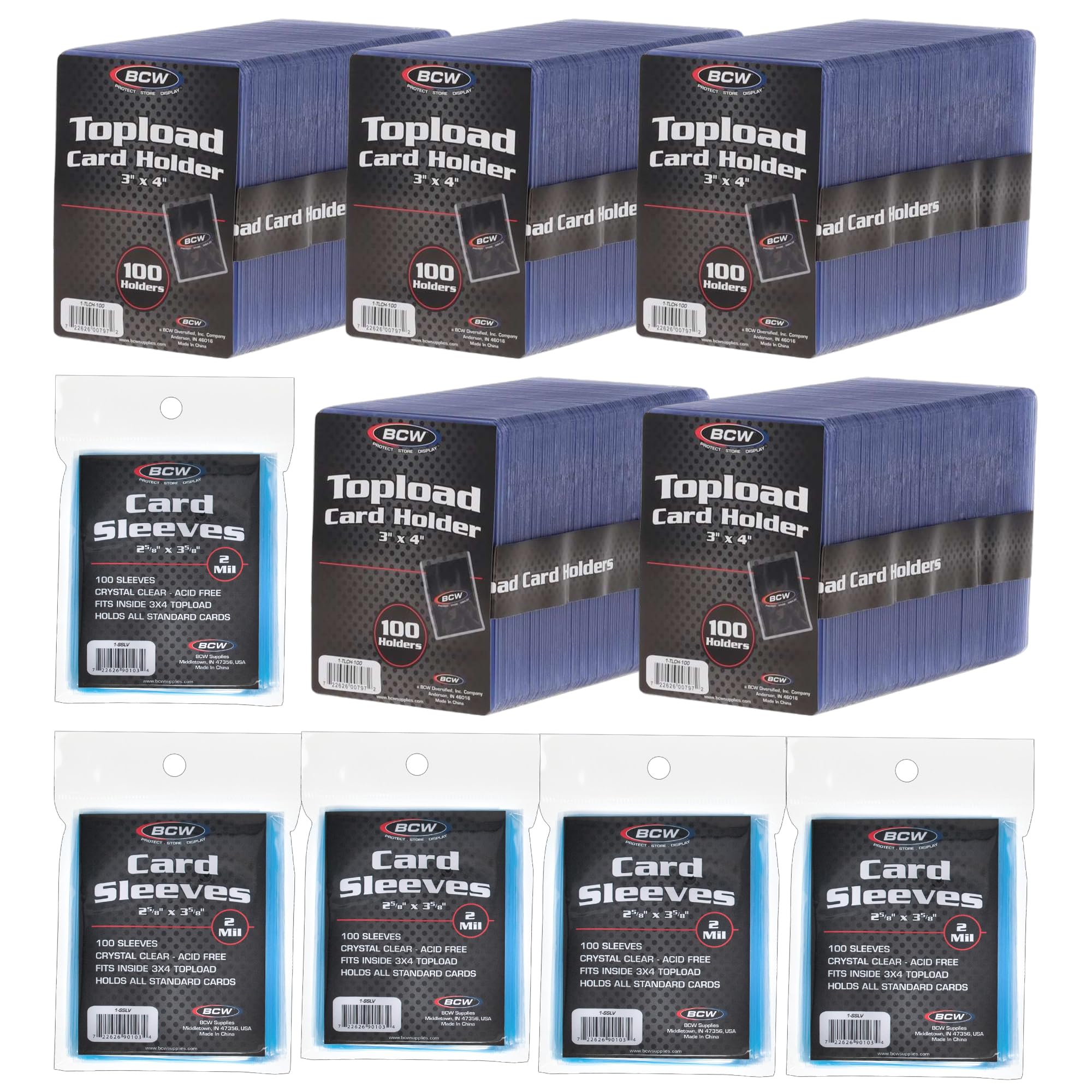 BCW 500 Count Card Sleeve and Toploader Combo Pack | Premium Rigid PVC Toploaders and Acid-Free Polypropylene Penny Sleeves | Great for Football, Baseball, Magic The Gathering, Pokemon, etc