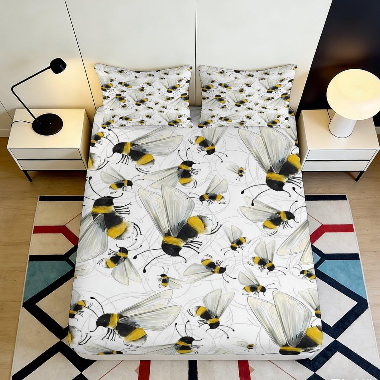 Pnayamiorkfel Style-9 3D Printed Bumblebee Pattern Fitted Sheet Microfiber Soft Bedroom Decor Mattress Cover For Home Dorm Guest Room 90X200x25cm