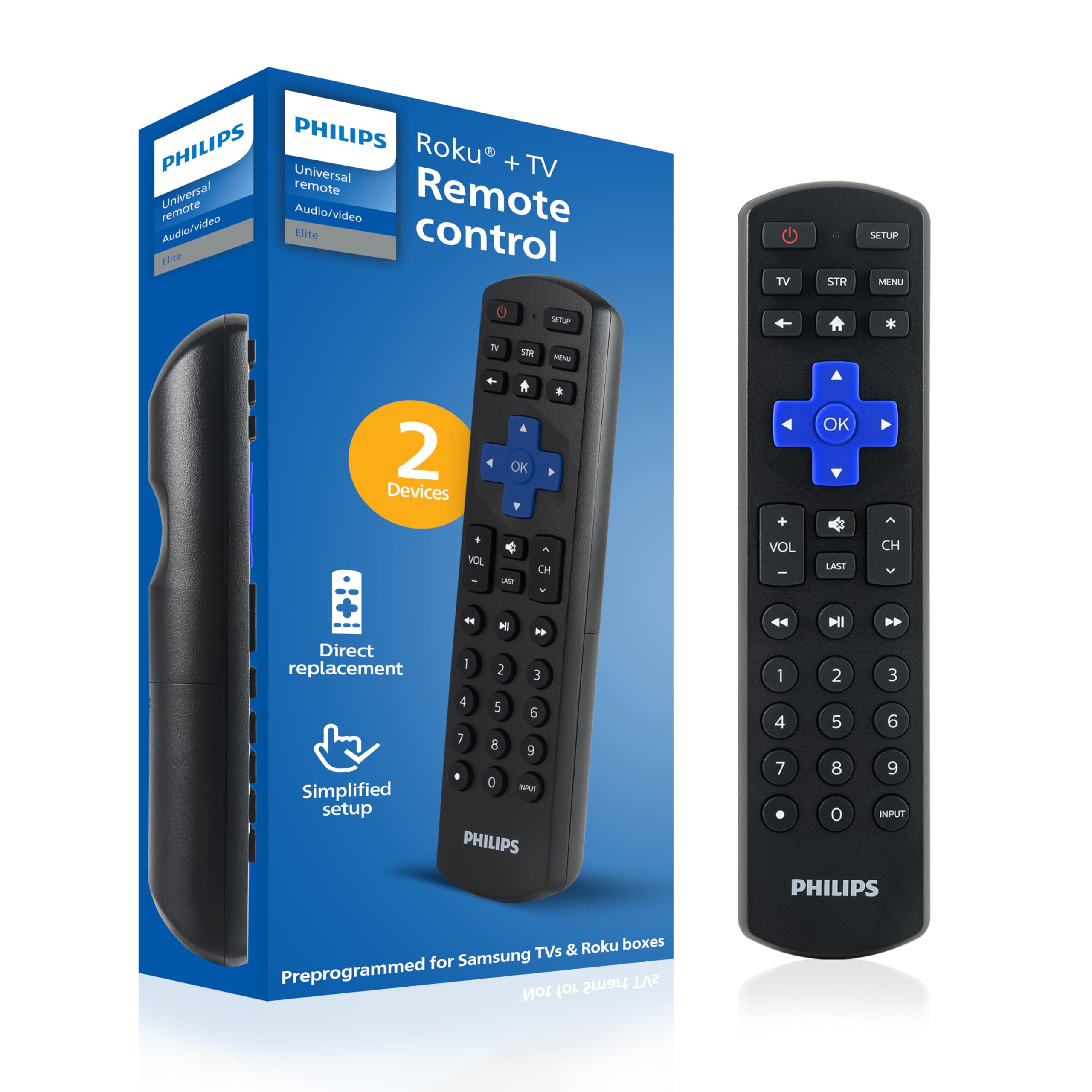 Philips Roku TV Remote Replacement, Compatible with Philips TV, ROKU TV/TCL/ONN/Hisense/Sharp/Element/Westinghouse, Black, SRP6320R/27