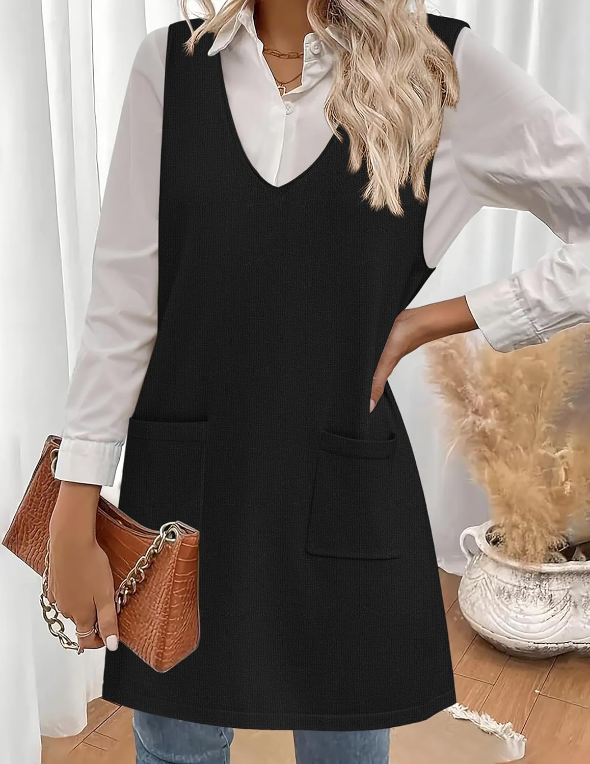 Zeagoo Women's Sweater Vest Dresses for Women 2026 V Neck Sleeveless Knit Pullover Sweater with Pockets Fall Winter Outfits