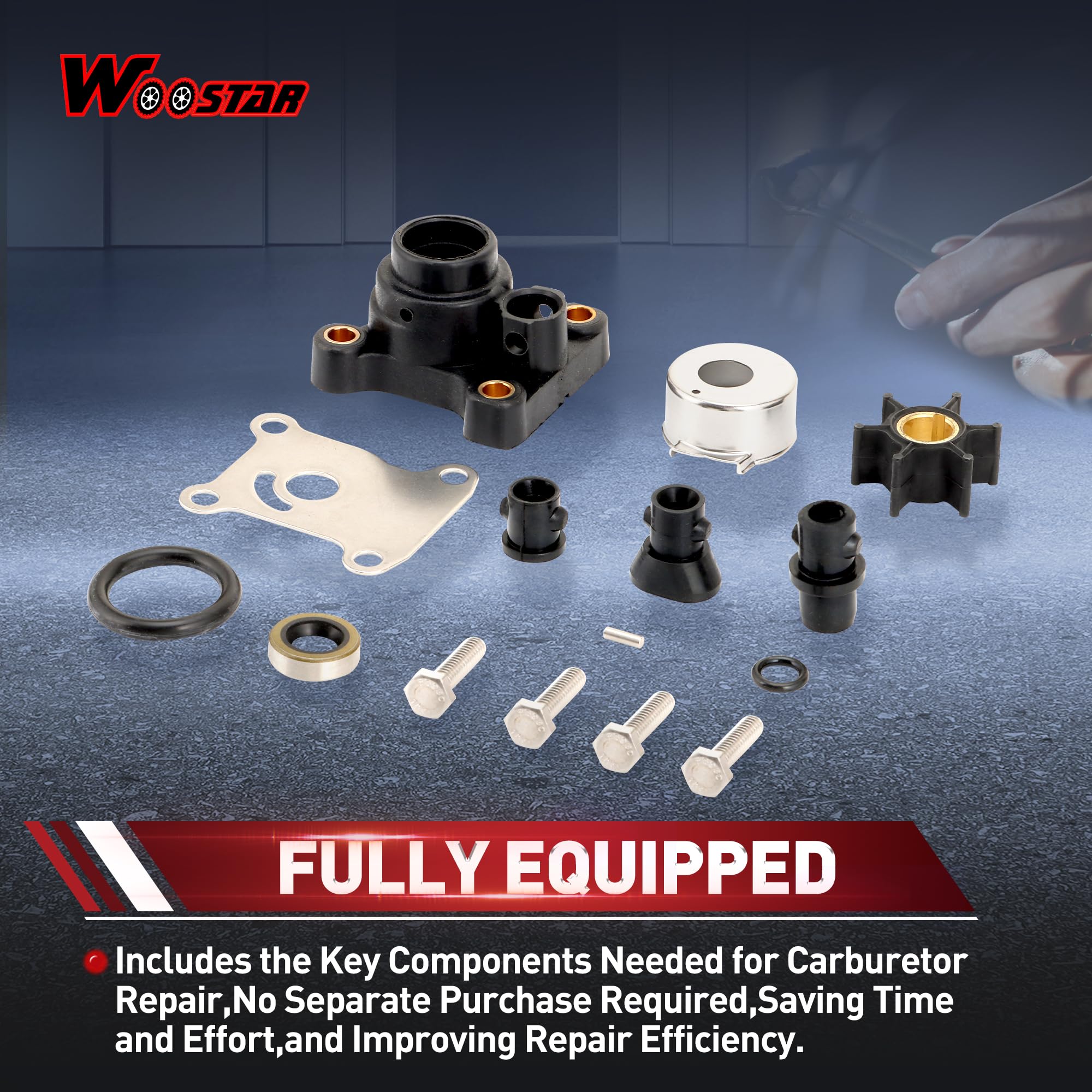 WOOSTAR Kit di Riparazione Girante Pompa Acqua Sostituzione per Johnson Evinrude 8HP 9.9HP 10HP 15HP Motore Fuoribordo OEM 394711 391698 386697 18-3327
